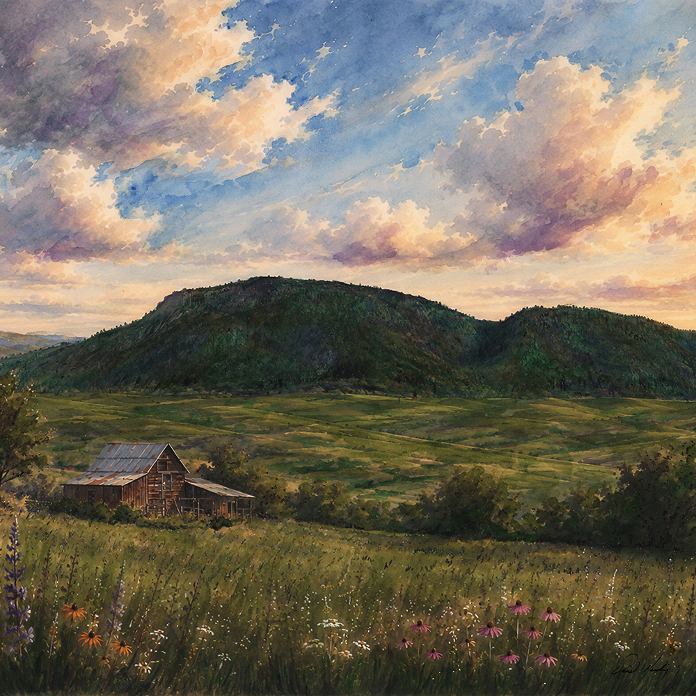 Crow Peak Western landscape watercolor by David Harding